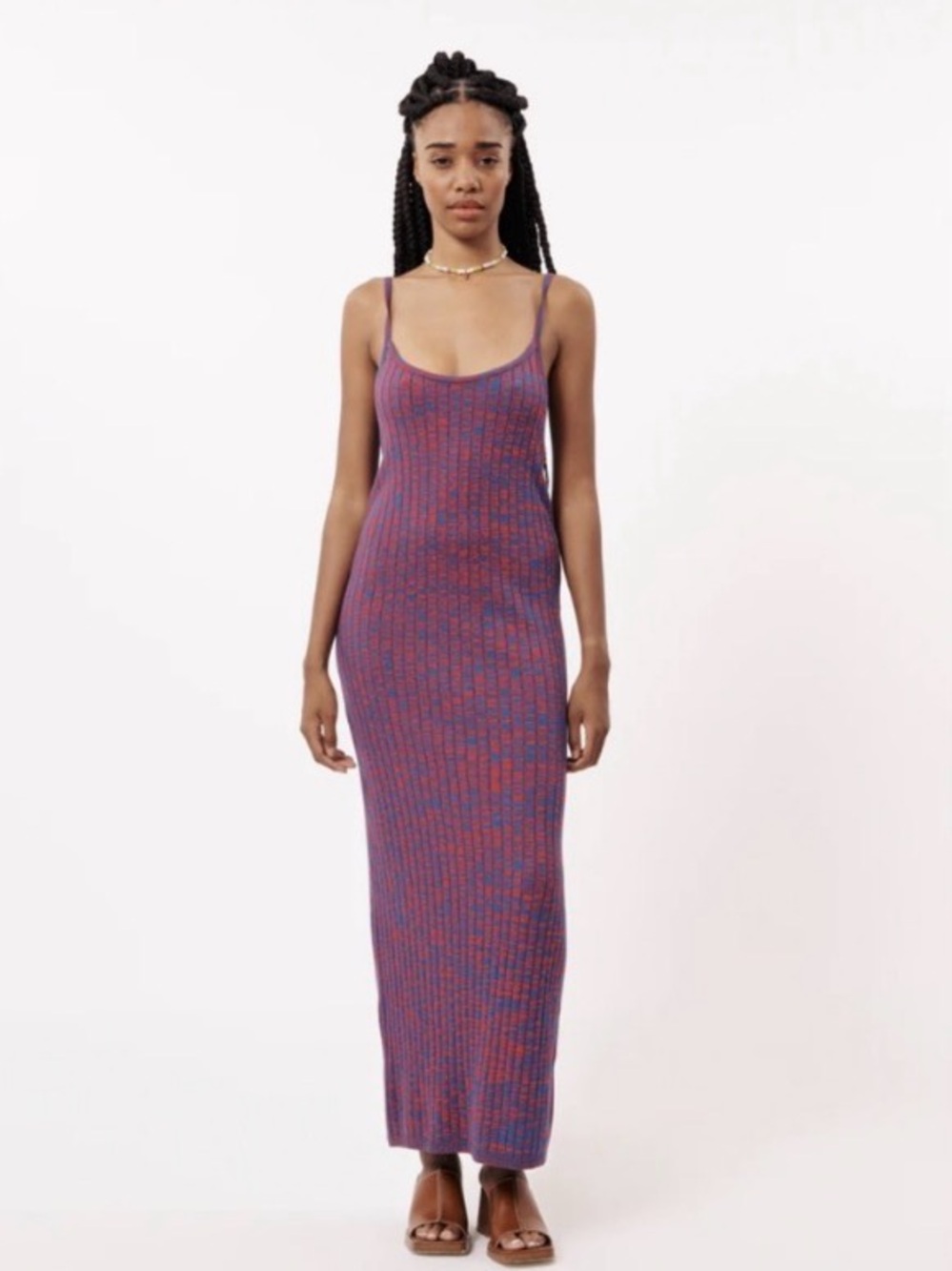 NWT FRNCH Purple and Red Ribbed Spaghetti Strap Midi Dress